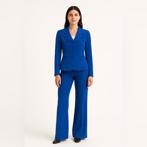 Vintage Inspired Royal Blue Pantsuit Set Wide Leg Trousers & Blazer Women’s M